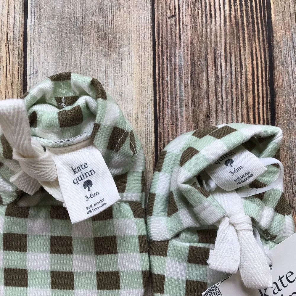 NWT Kate Quinn Green Gingham Tie Booties